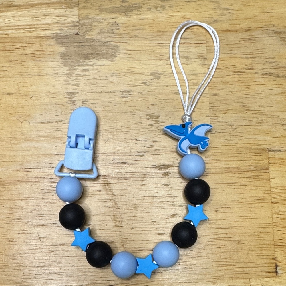 Blue and Black Pacifier Clip